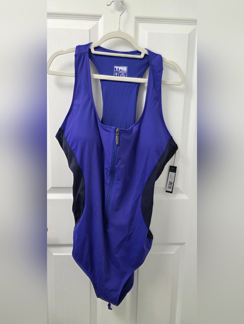TA3 Scoopy Seamed Zip Contour Ultramarine Black One Piece Swimsuit 3X Reg Long
